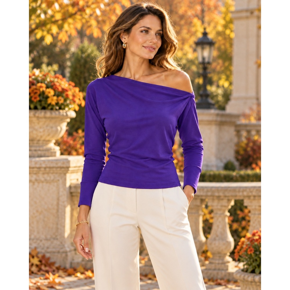 Lilly Pulitzer Top Womens S Purple One Shoulder Long Sleeve Asymmetrical Knit